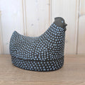 Kaarina Aho Munakana Arabia Finland, Rare Ceramic Hen Box, Dark Black Blue Dots, Blue Interior Glaze, Mid-Century Finnish Design, 1950s