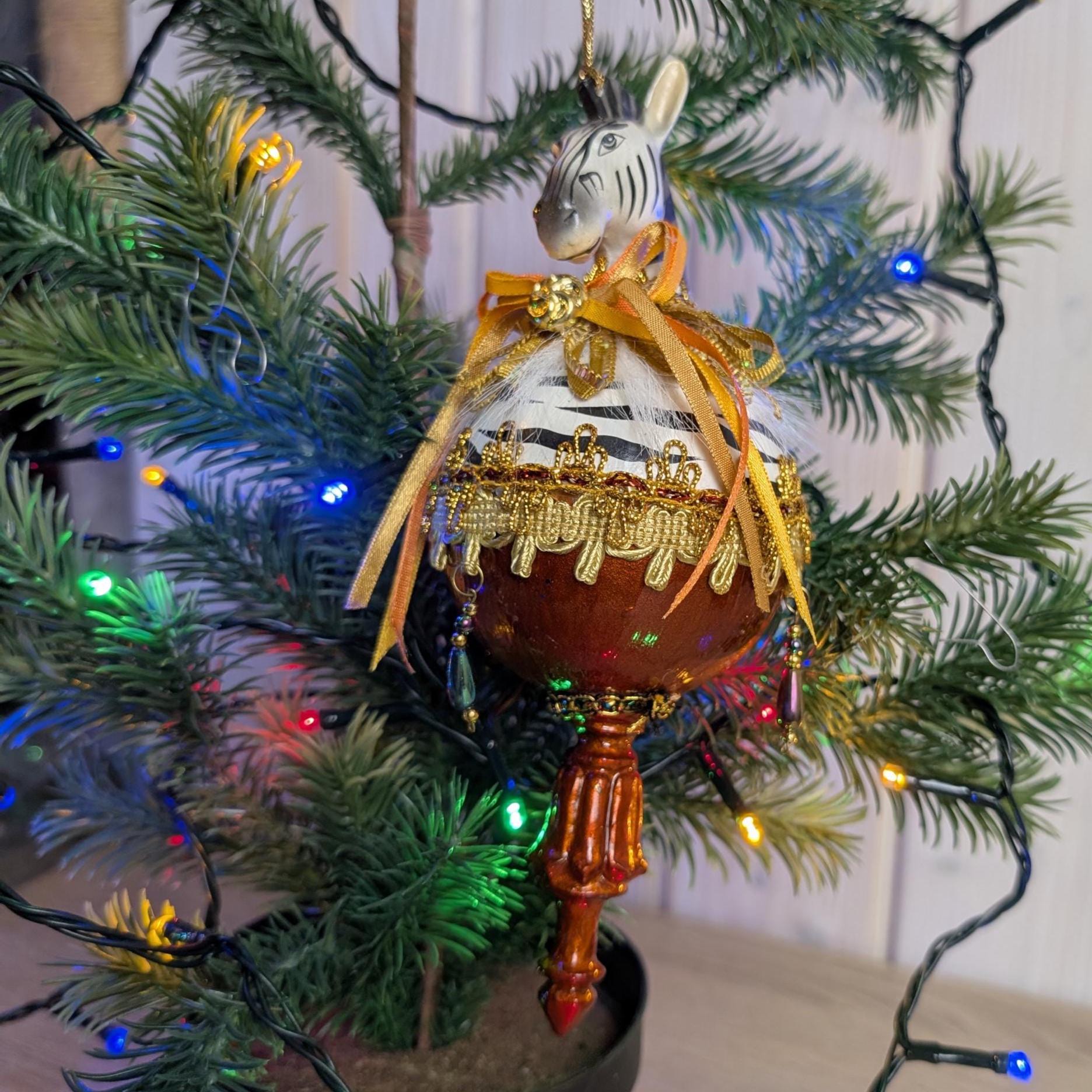 Zebra Hanging Ornament, Safari Decor, Vintage Style Christmas Decoration