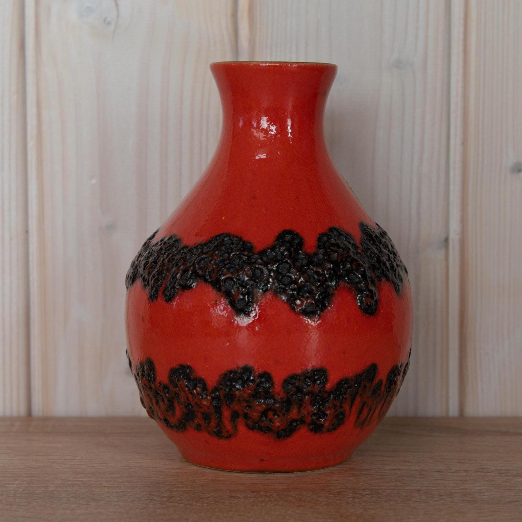 Vintage Bay Keramik Lava Vase 71-17, Red & Black West German Pottery