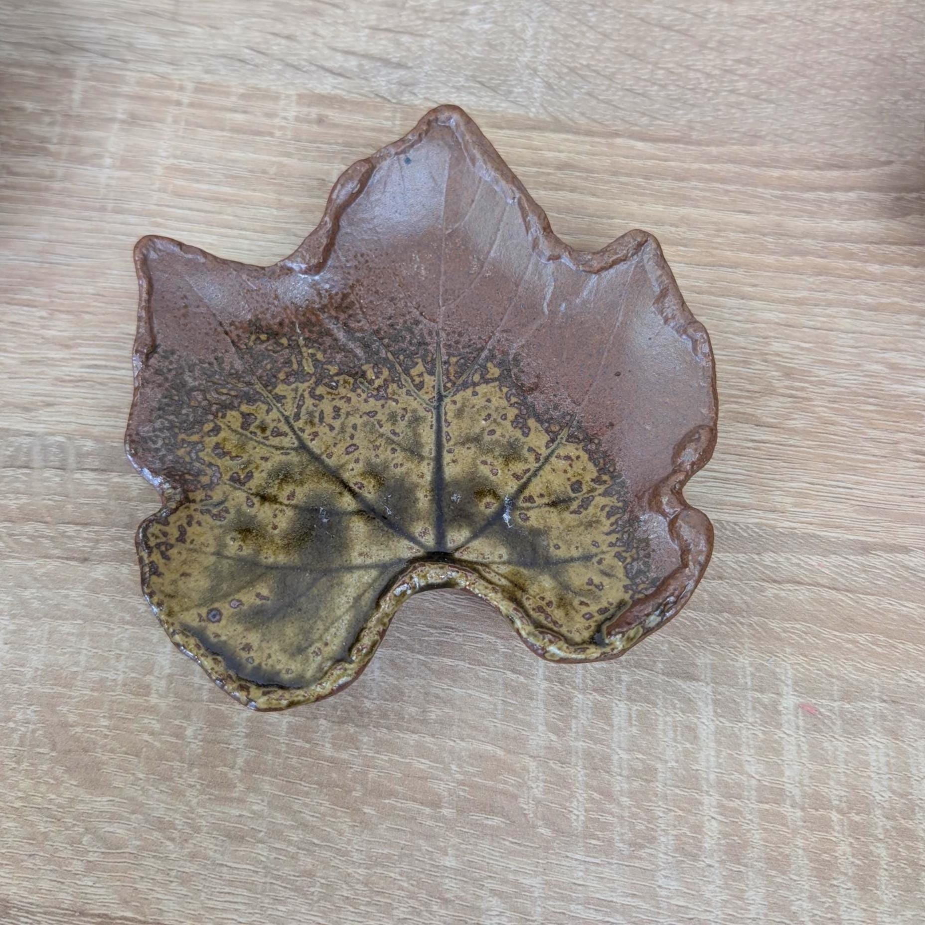 Vintage Ceramic Leaf Dish Set, Studio Pottery, 1970s Nature Inspired Serving Set
