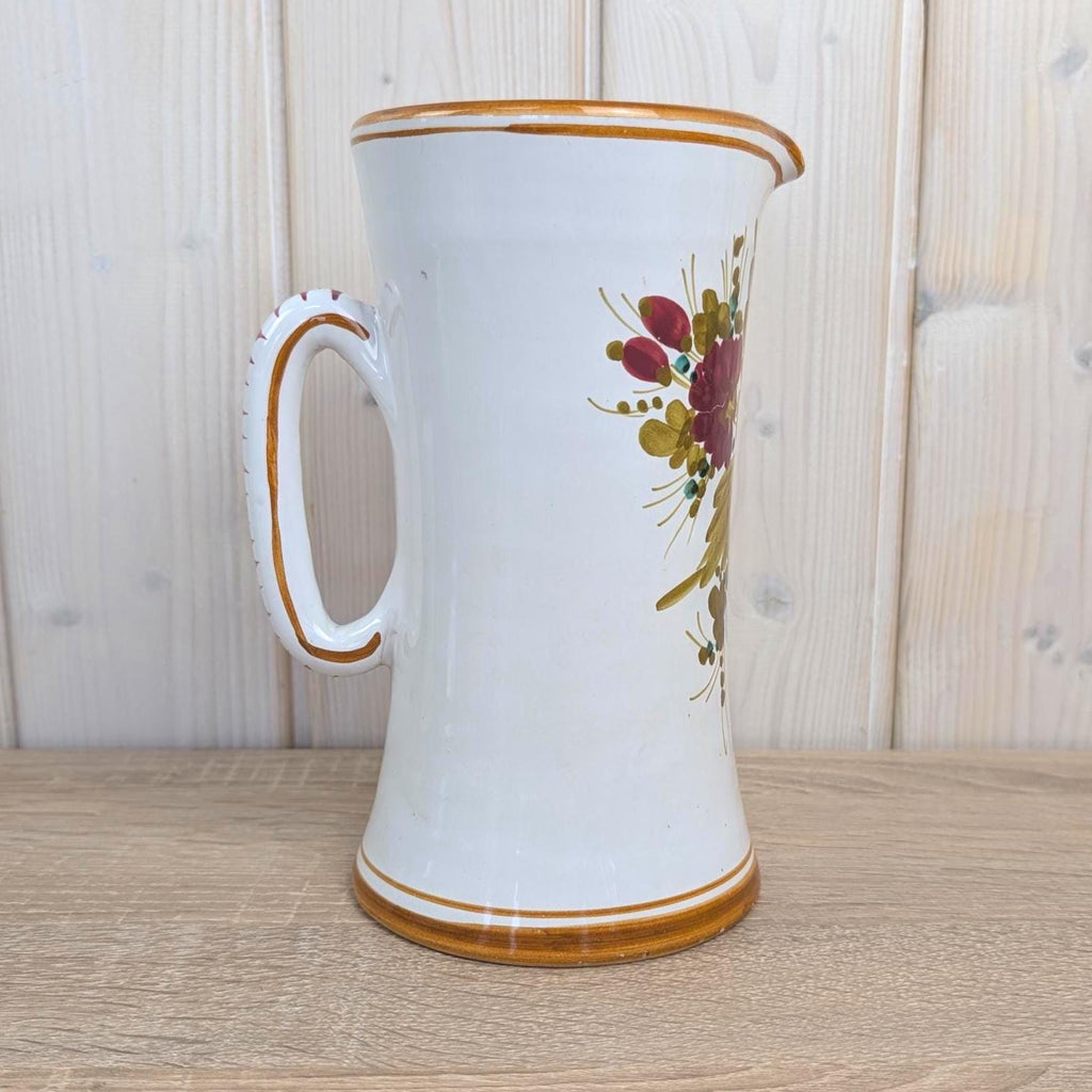 Deruta Majolica Pitcher, Hand Painted Floral, Uantua Deruta, Italian Folk Pottery, 1960s