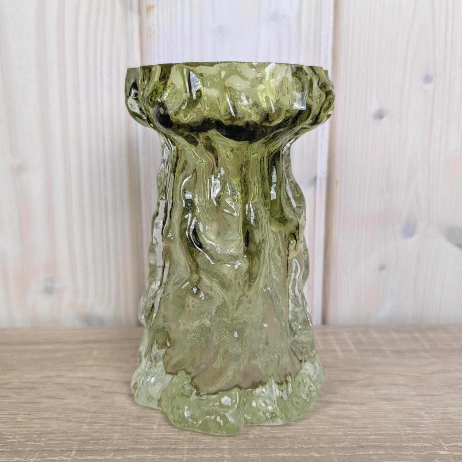 Vintage salbei green glass vase candleholder, Ingrid Glas, textured art glass, Germany, 1970s