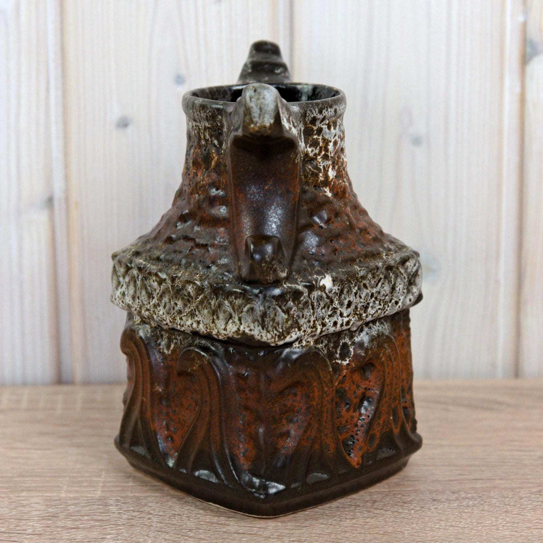 Bay Keramik Viking 79-17 Vase West Germany, Mid Century Fat Lava Pottery, Sculptural Handle Ceramic Vase