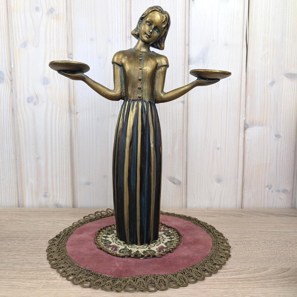 Art Nouveau Vintage Girl Candle Holder Figurine, Ceramic, 1960s