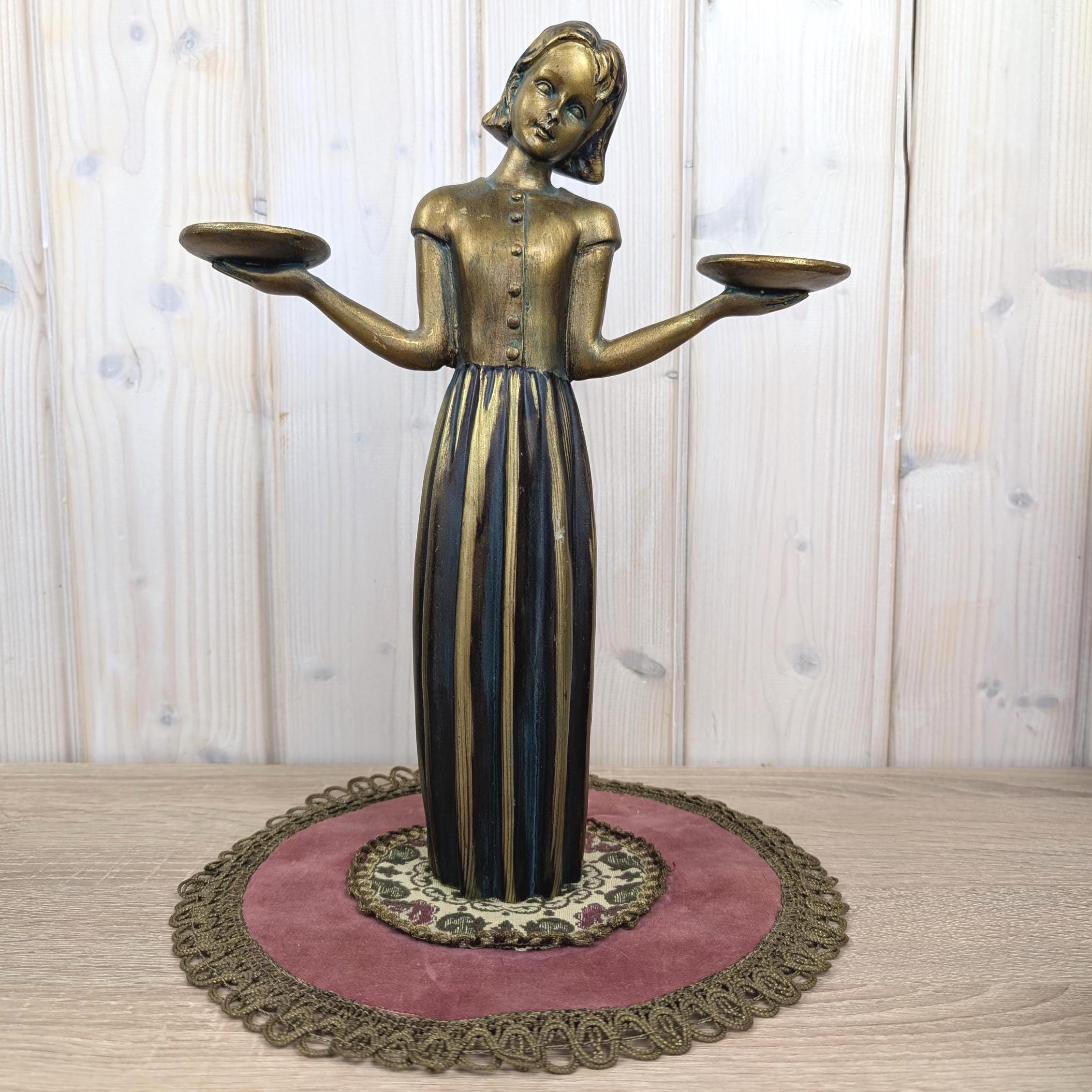 Art Nouveau Vintage Girl Candle Holder Figurine, Ceramic, 1960s