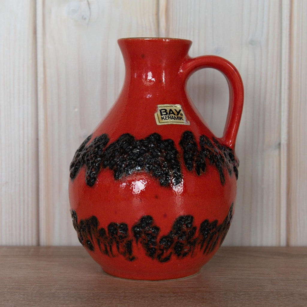 Vintage Bay Keramik Lava Vase 71-17, Red & Black West German Pottery