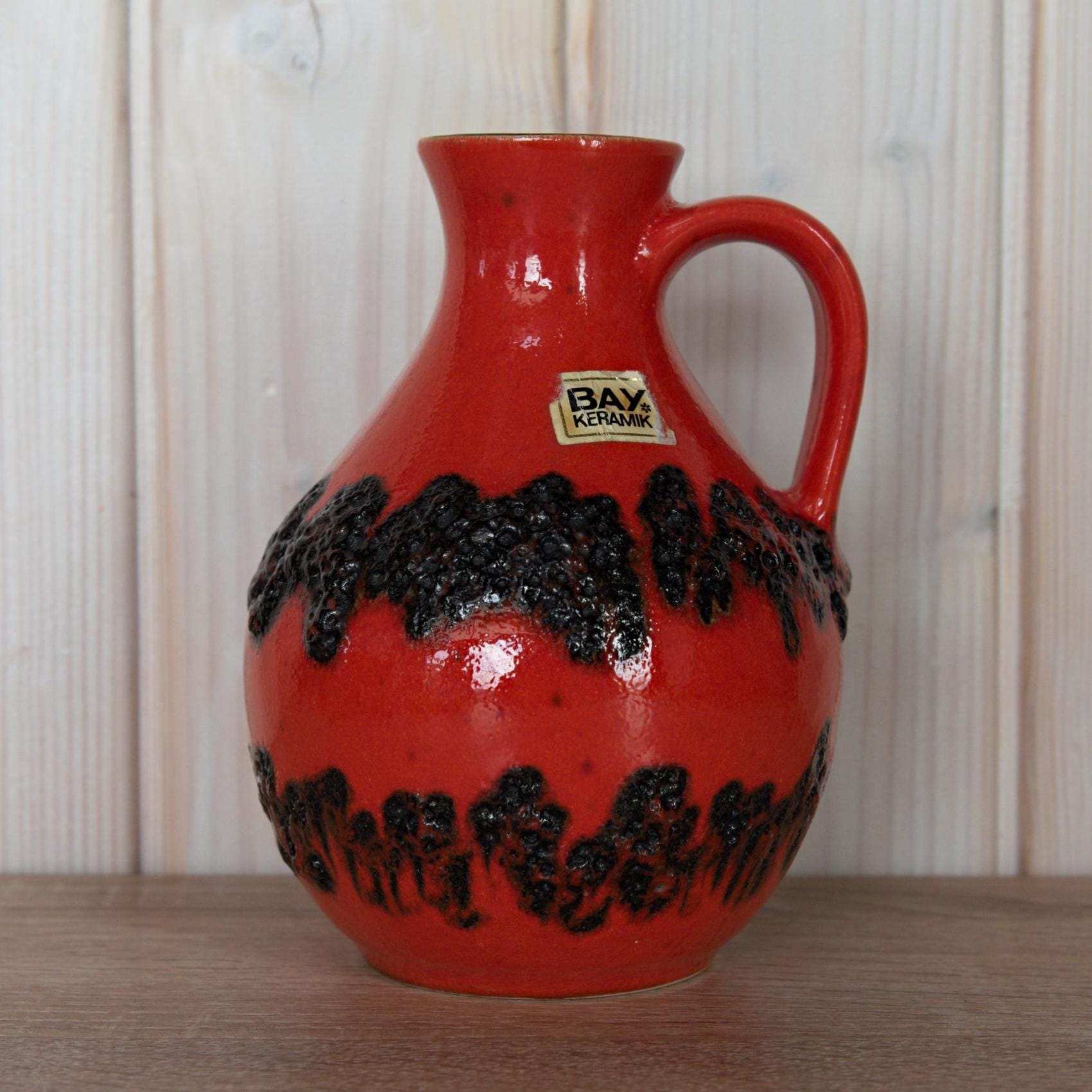 Vintage Bay Keramik Lava Vase 71-17, Red & Black West German Pottery