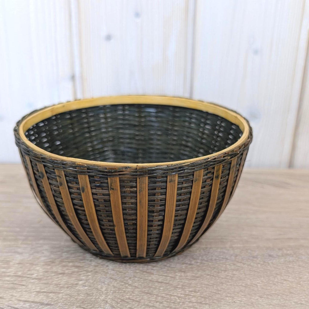 Wicker Bamboo Hen Basket with Lid, Chicken Storage Basket, Red Wood Comb, Glass Eye, Farmhouse Decor, 1970s