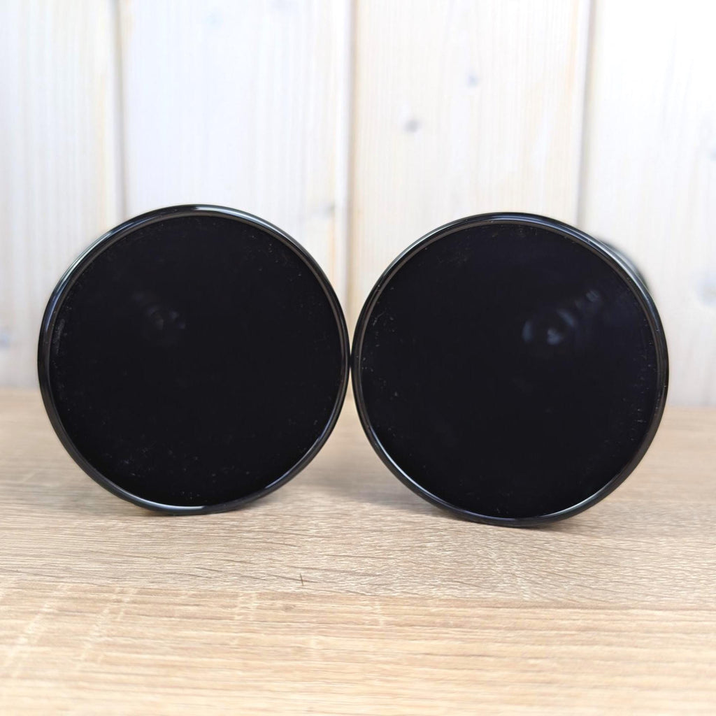 Luminarc Black Glass Goblets, Set of 2, Embossed Fruit Motif, Made in France, 1970s Vintage Barware