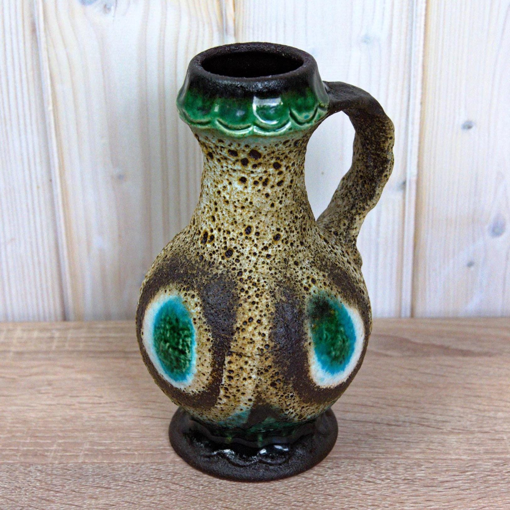 Dümler & Breiden Vase, Model 1006/20, West German Pottery, Green Brown Fat Lava, Vintage 1970s