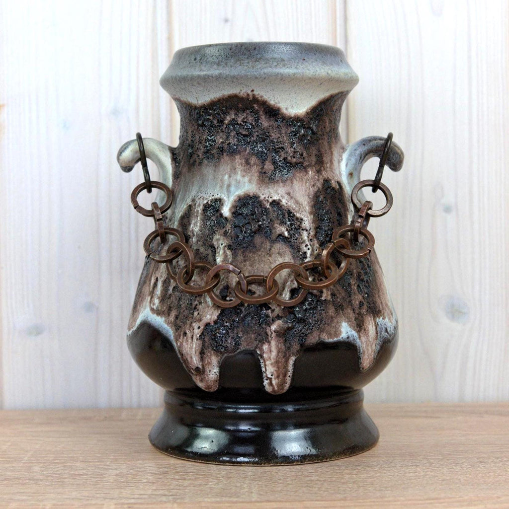 Dumler Breiden 1180-20 Vase West Germany, Mid Century Ceramic with Chain Handles, Fat Lava Pottery