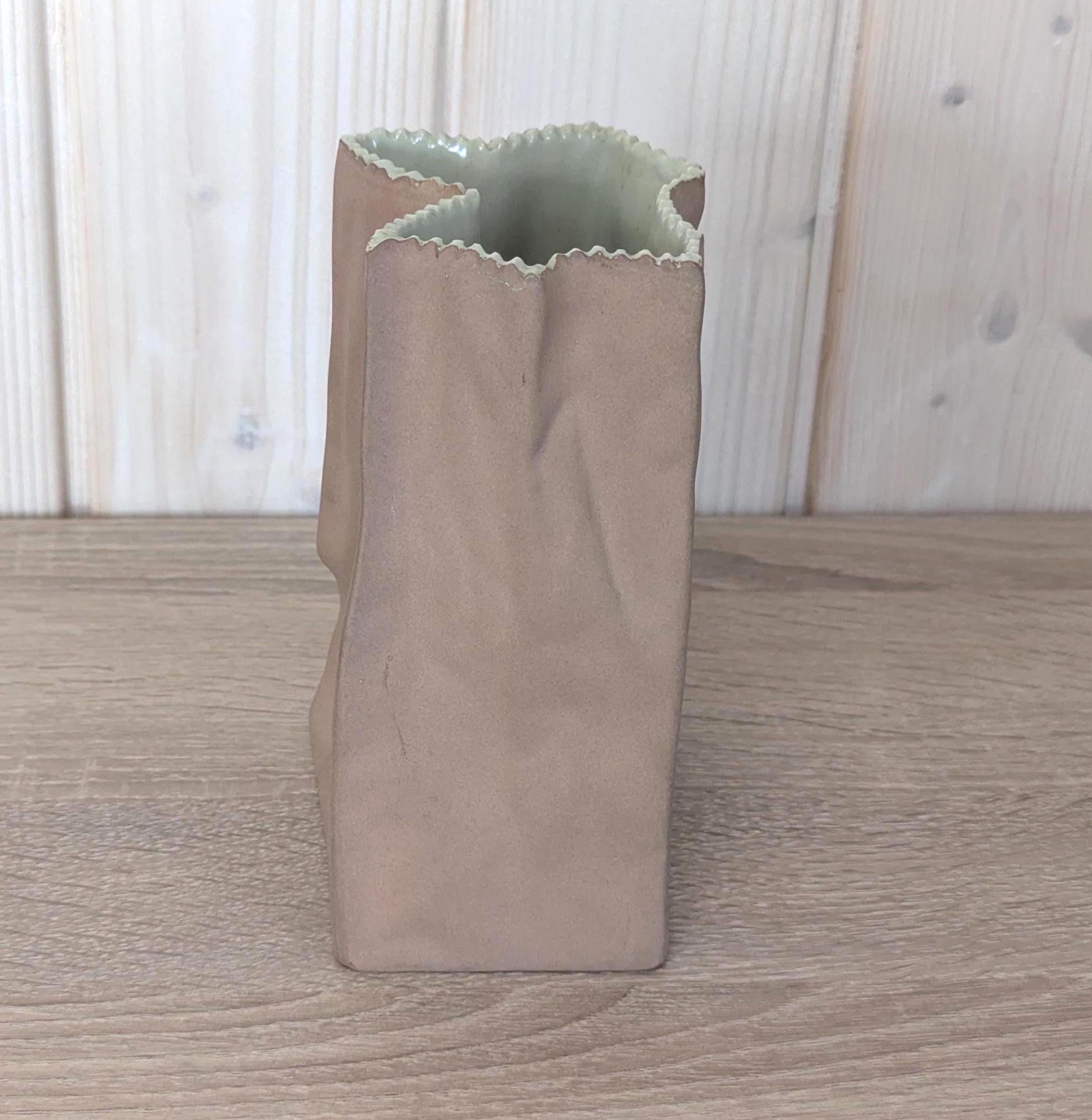 Rosenthal Paper Bag Vase, Studio Line Kreukeltas, German Modernist Porcelain, 1980s Vintage