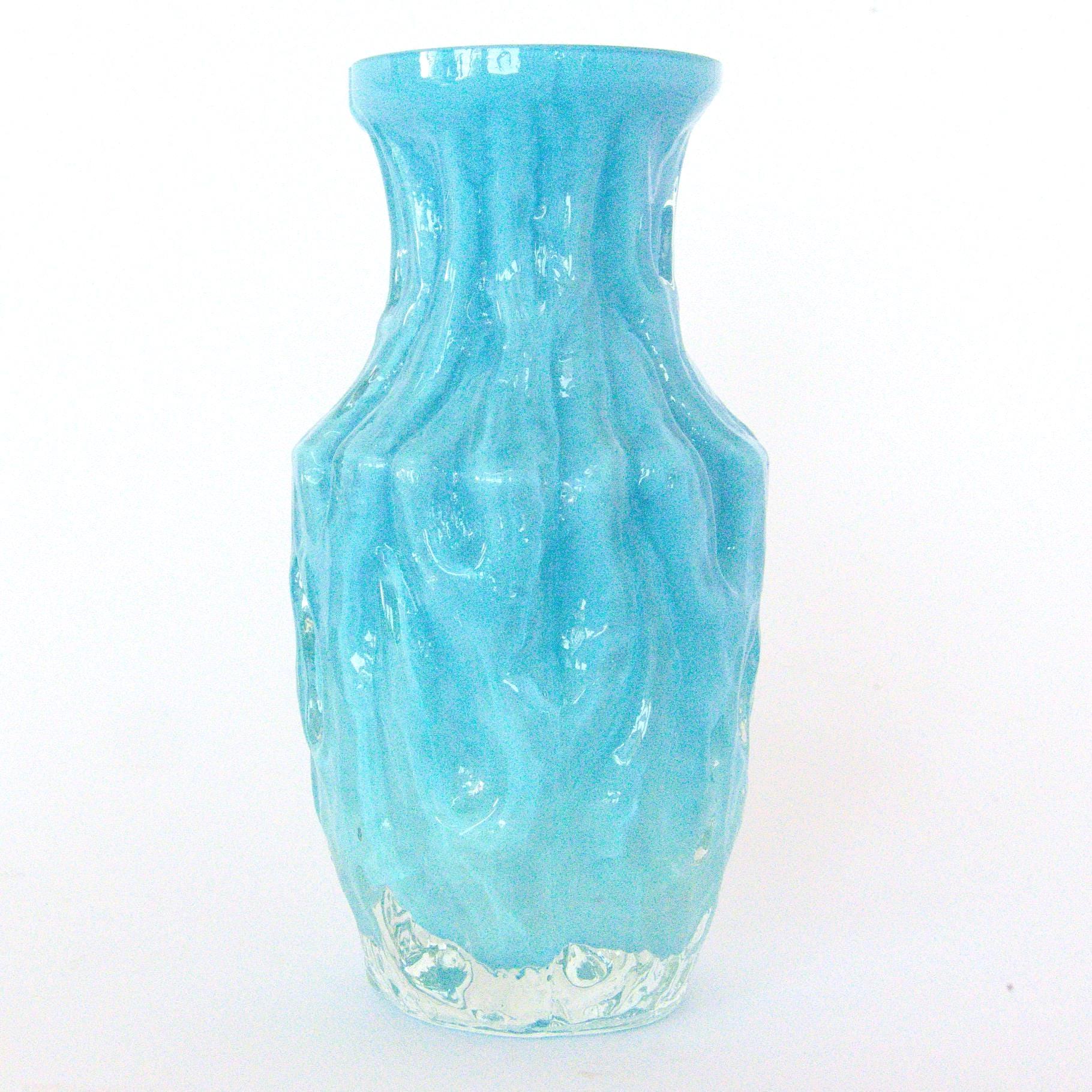 1960s Ingrid Glass Vase Blue Turquoise Vintage