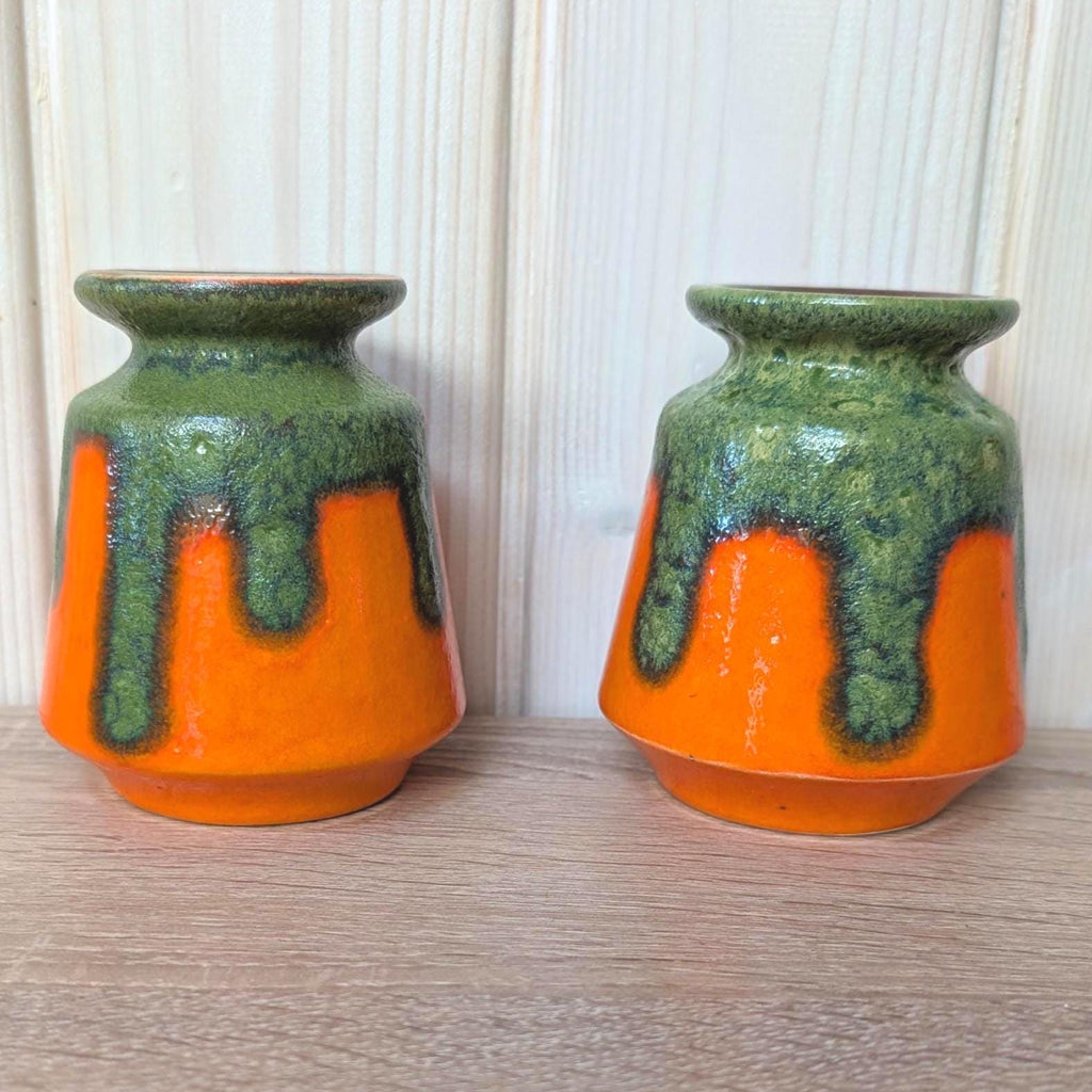 Ilkra Fat Lava Vase, Orange Green Drip Glaze, West German Pottery, 1970s, Model 1028