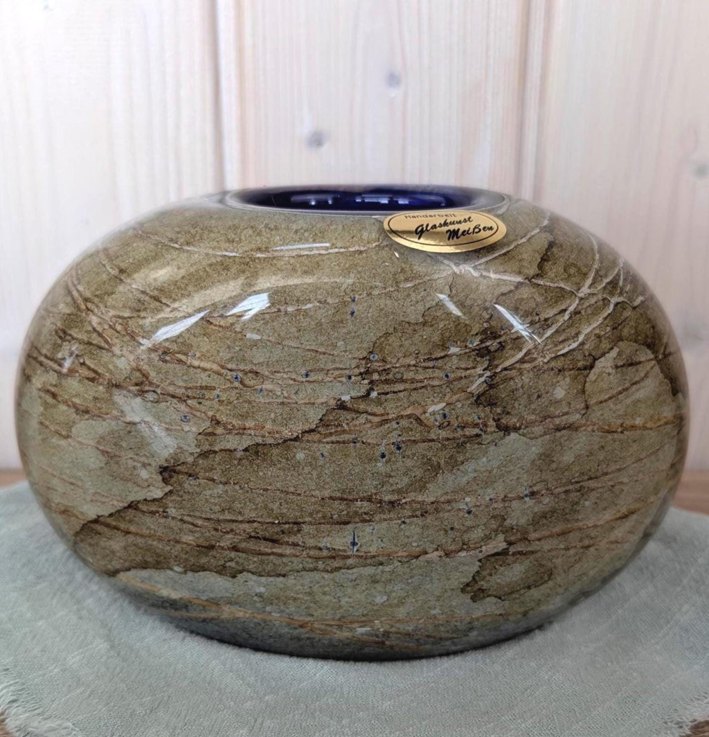 Glaskunst Meißen Handmade Glass Vase Stone Effect Cobalt Blue, Germany 1970s