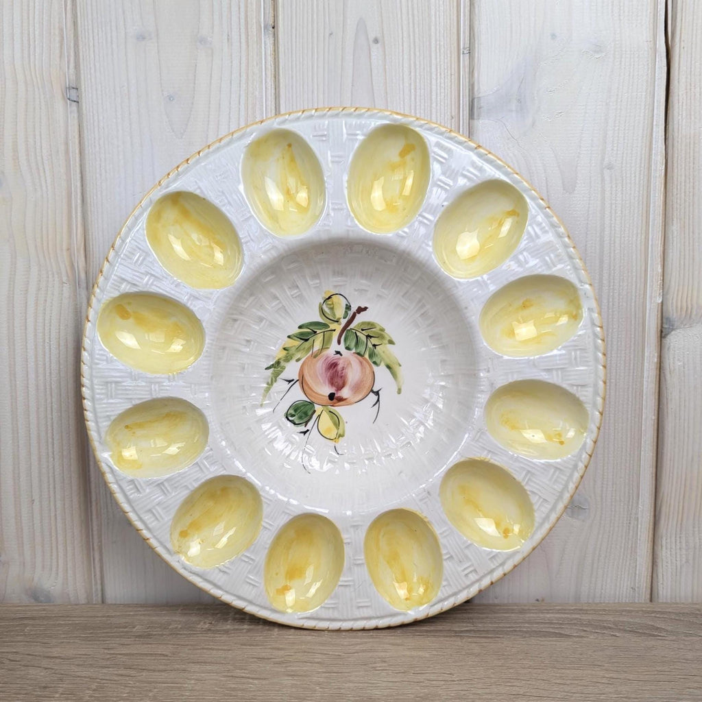 Hand Painted Italian Egg Plate, Ceramic Serving Dish Italy, Mid Century Tableware, Vintage 1960s