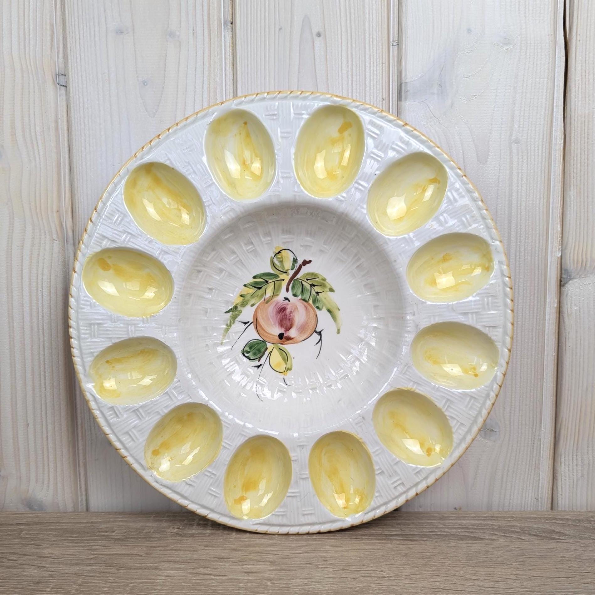 Hand Painted Italian Egg Plate, Ceramic Serving Dish Italy, Mid Century Tableware, Vintage 1960s