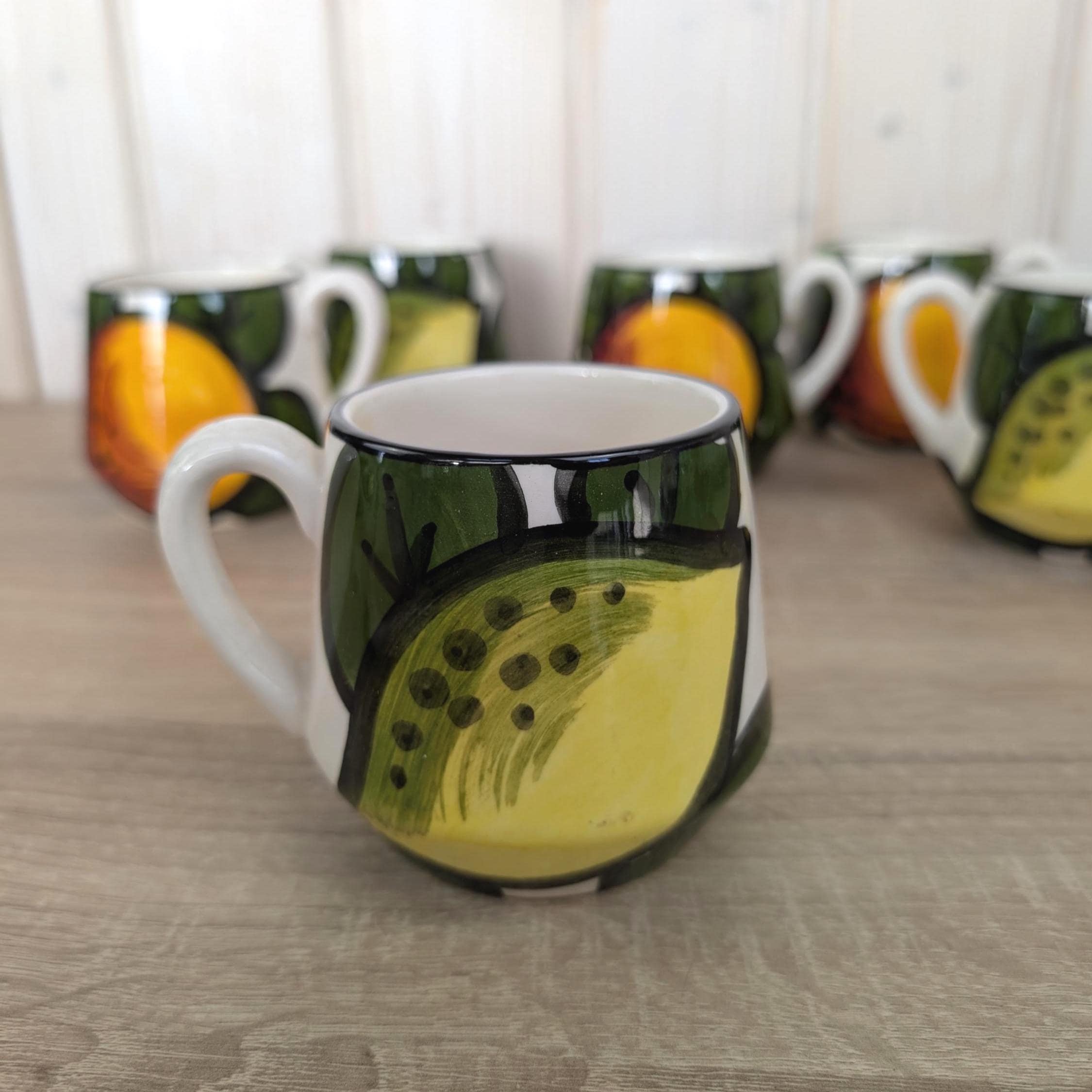 Schramberg Monaco Fruit Mugs Set of 6, Vintage German Ceramic Coffee Cups, 1970s
