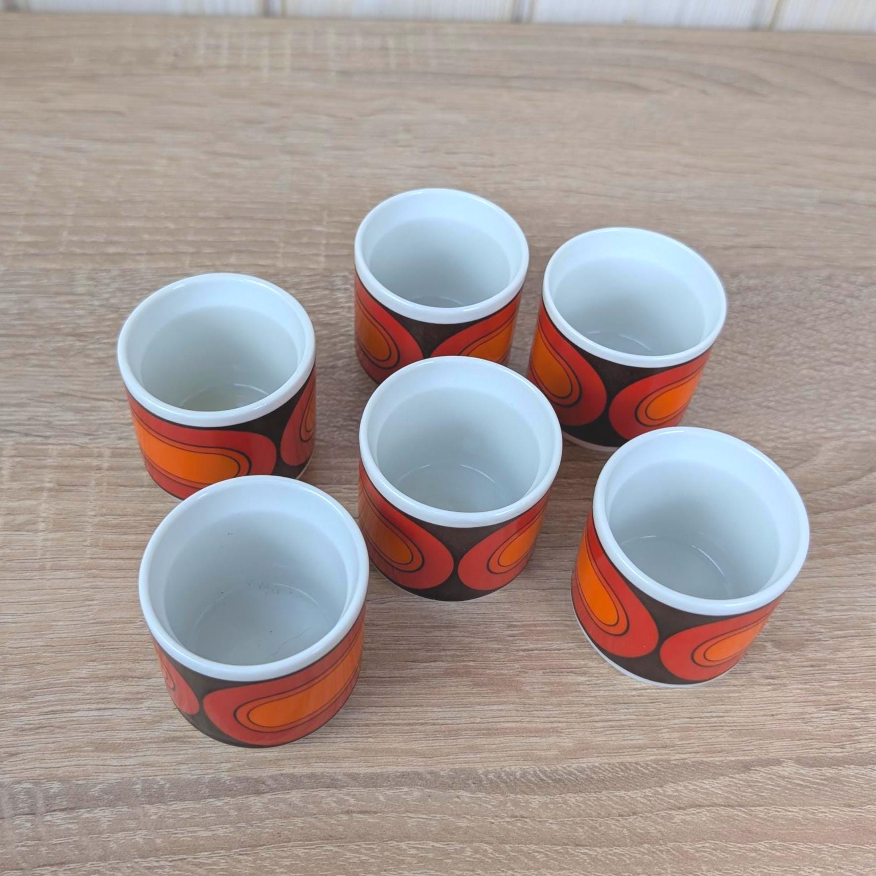 Arzberg Sizilia 3000 Egg Cup Set of 6, Hans Theo Baumann, Orange Red, 1970s German Porcelain
