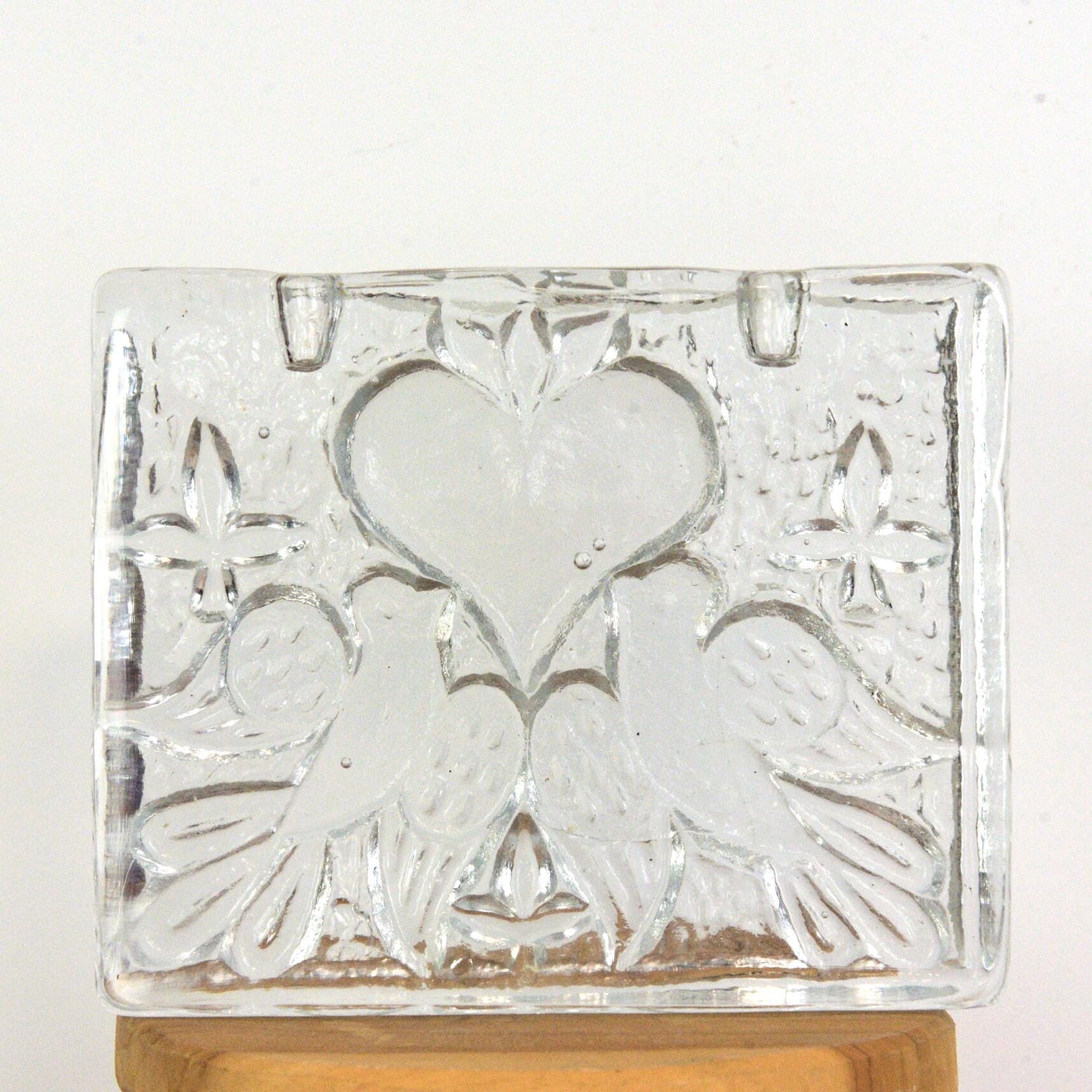 Walther Glas Love Duo Candle Holder, Vintage 1970s German Crystal, Romantic Dove Design
