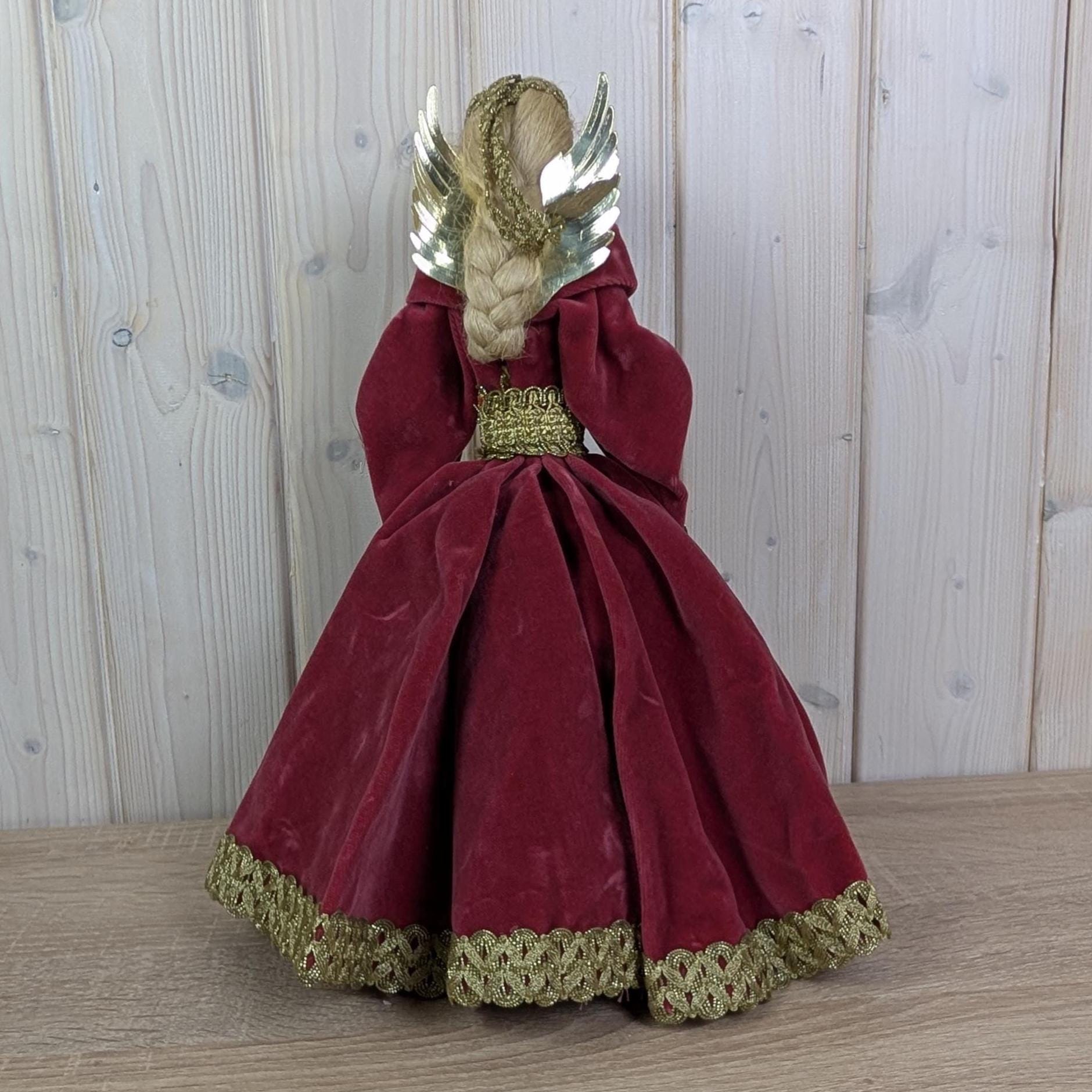 Vintage Angel Tree Topper Velvet Dress Gold Wings Christmas Decor