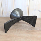Brutalist Forged Iron Candleholder, Sculptural Two-Leg Base, Metal Cup, Mid Century Modern, 1960s