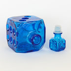 Empoli Italian Blue Glass Decanter, Cube Form, Bubble Relief, Dice Stopper, 1960s Mid-Century Art Glass Italy