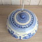 Allgäuer Keramik Altständten Punch Bowl Set, Blue White Folk Art, 6 Cups, Ladle, Handarbeit, 1970s German Studio Pottery