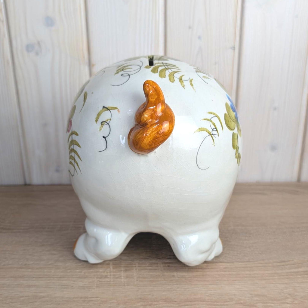 Kirsch Keramik Piggy Bank, Hand Painted Floral Ceramic, Coin Bank with Lock and Key, West German, 1960s