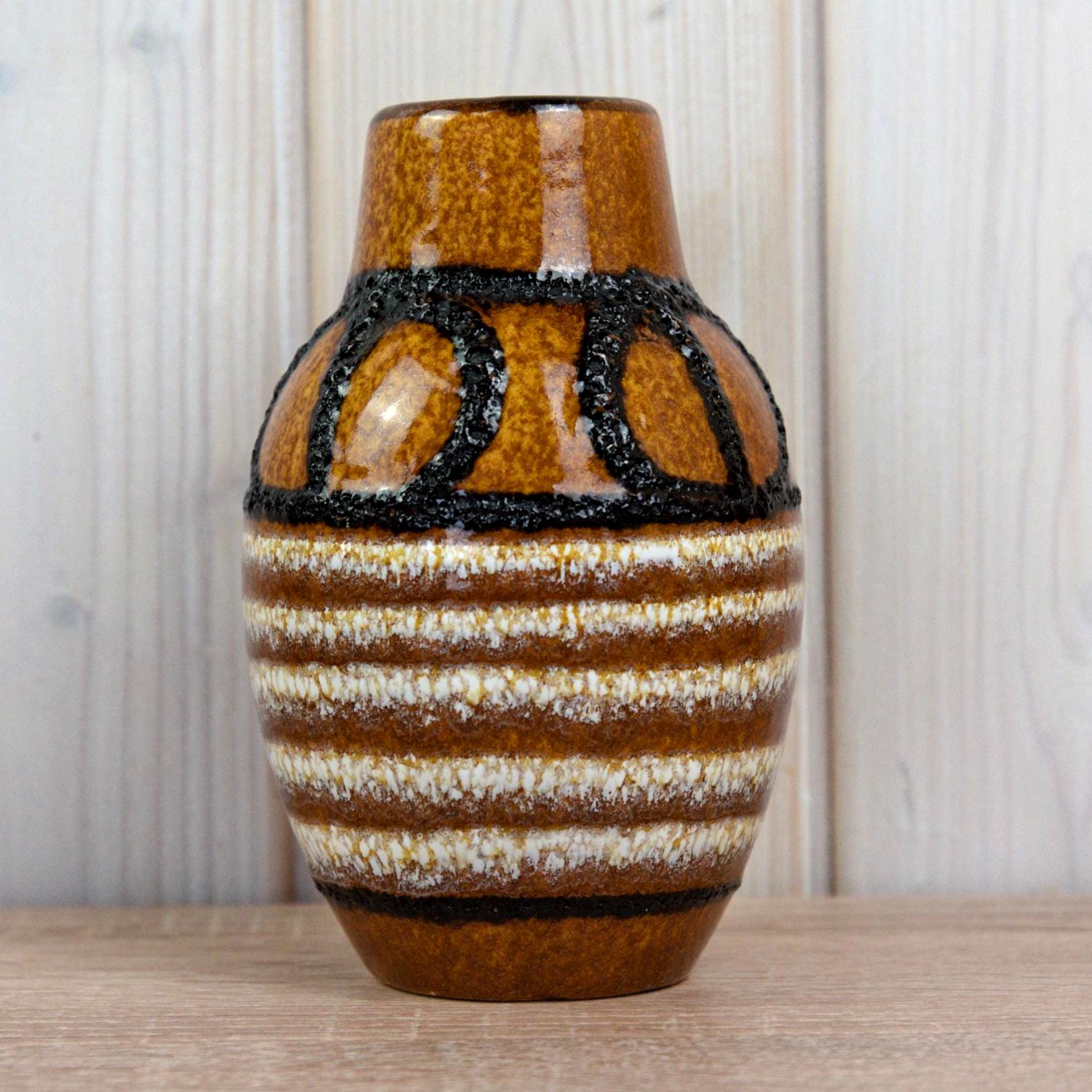 Scheurich 414-16 Vase West Germany, Mid Century Fat Lava Pottery, Brown Ceramic Vase