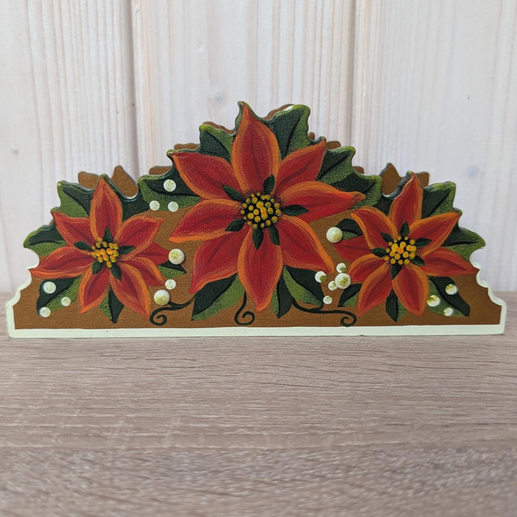 Käthe Wohlfahrt Hand Painted Wooden Napkin Holder, German Christmas Poinsettia Decor