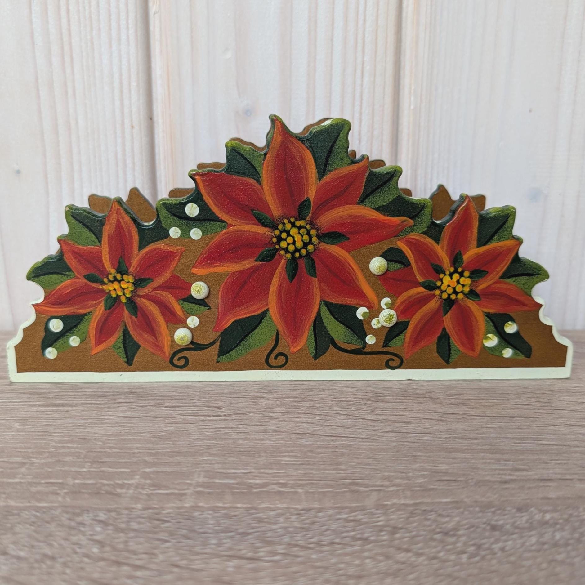 Käthe Wohlfahrt Hand Painted Wooden Napkin Holder, German Christmas Poinsettia Decor