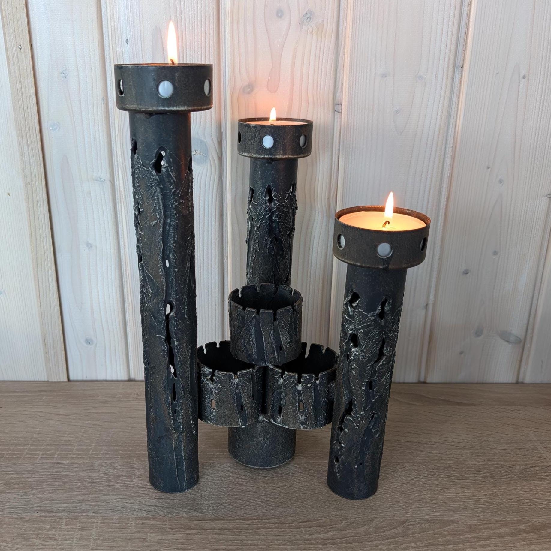 Vintage Brutalist Wrought Iron Candelabra, Hand-Forged 3-Arm Candleholder