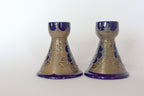 German Salz-Glazed Pottery Candle Holders: Floral Design, Set of 2