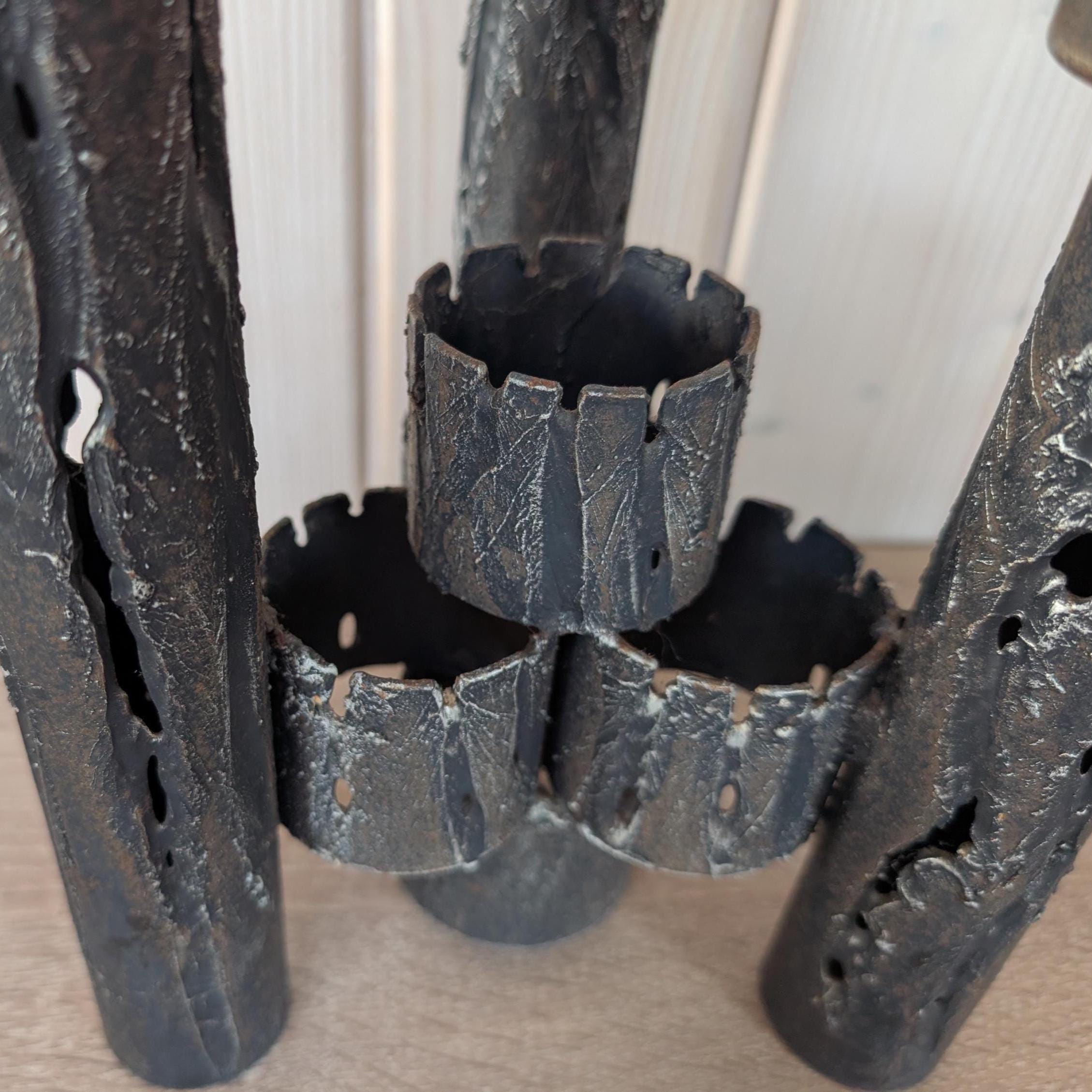 Vintage Brutalist Wrought Iron Candelabra, Hand-Forged 3-Arm Candleholder
