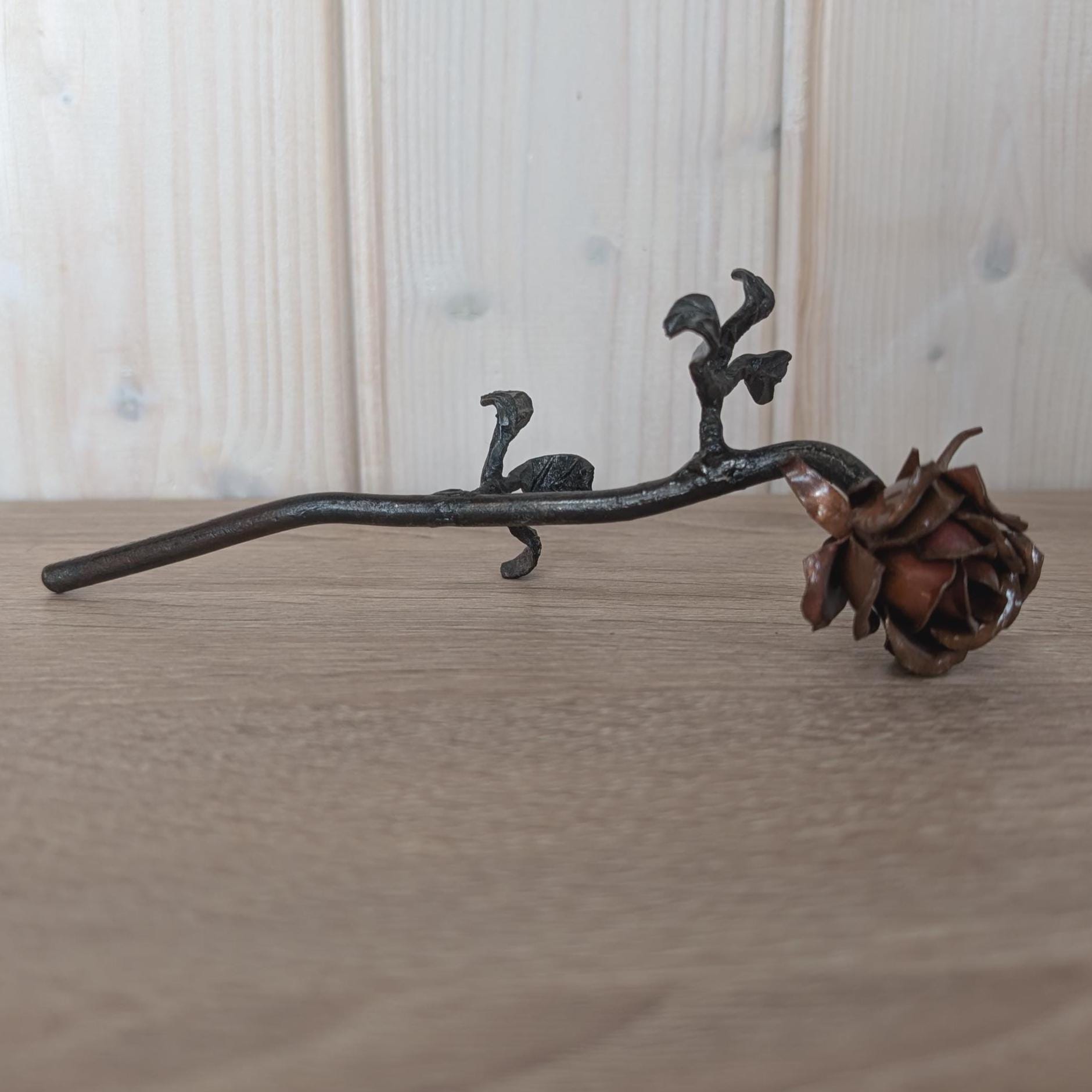 Hand Forged Metal Roses in Vase, Vintage European Blacksmith Art, 1970s Decorative Ironwork, Rustic Home Accent