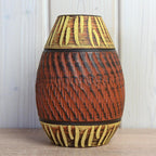 Akru Klinker 18-17 Vase West Germany, Mid Century Ceramic, Carved Geometric Decor Brown Yellow Pottery