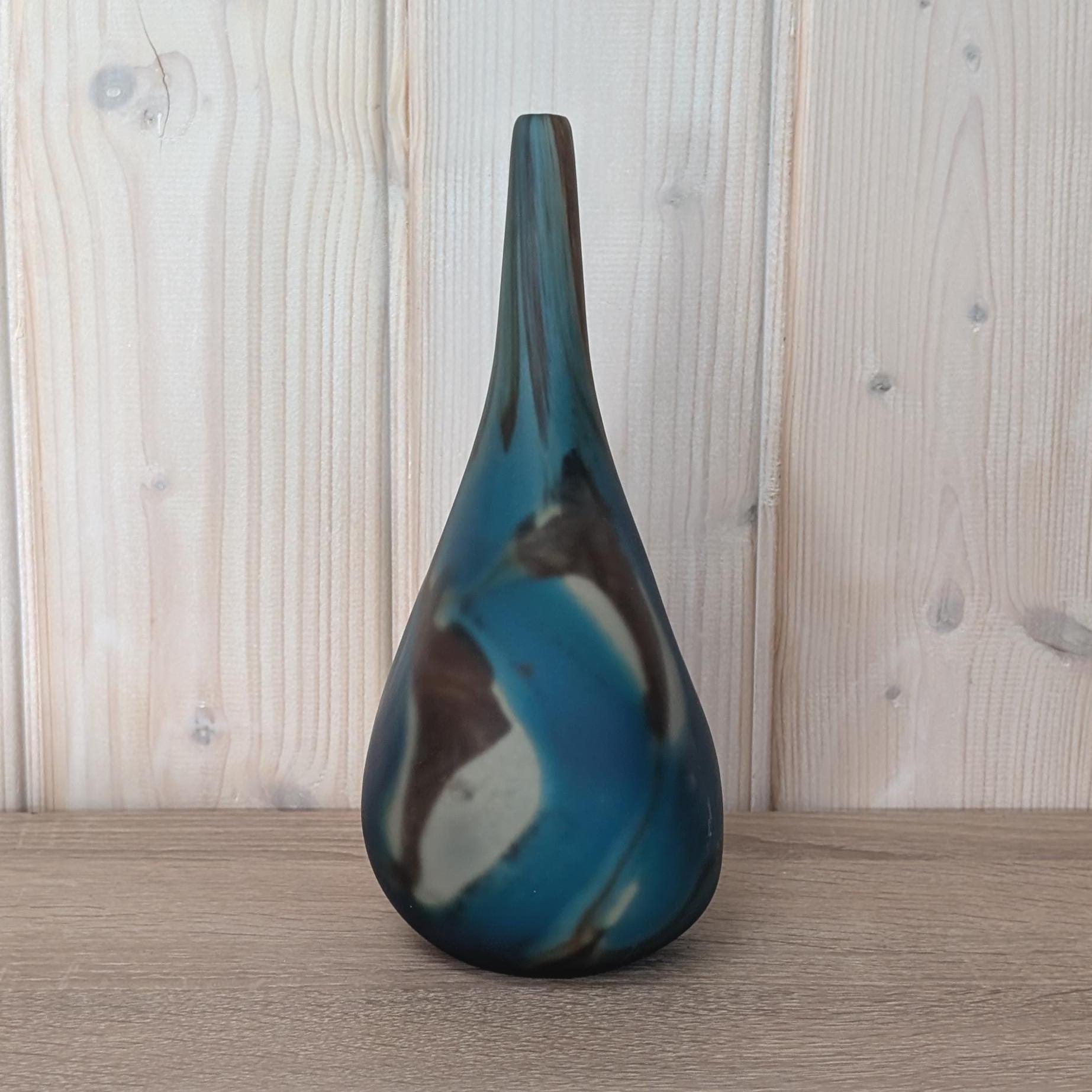 Vintage Mdina Art Glass "Lollipop" Vase: 1970s Tiger Pattern, Signed