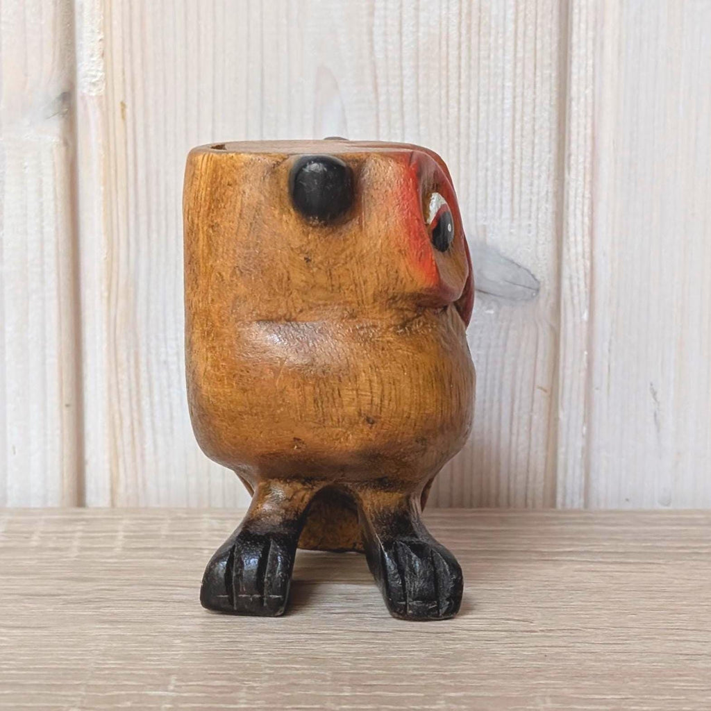 Hand Carved Wooden Owl Figurine, Painted Folk Art Sculpture, Wall Hanging, Vintage 1960s