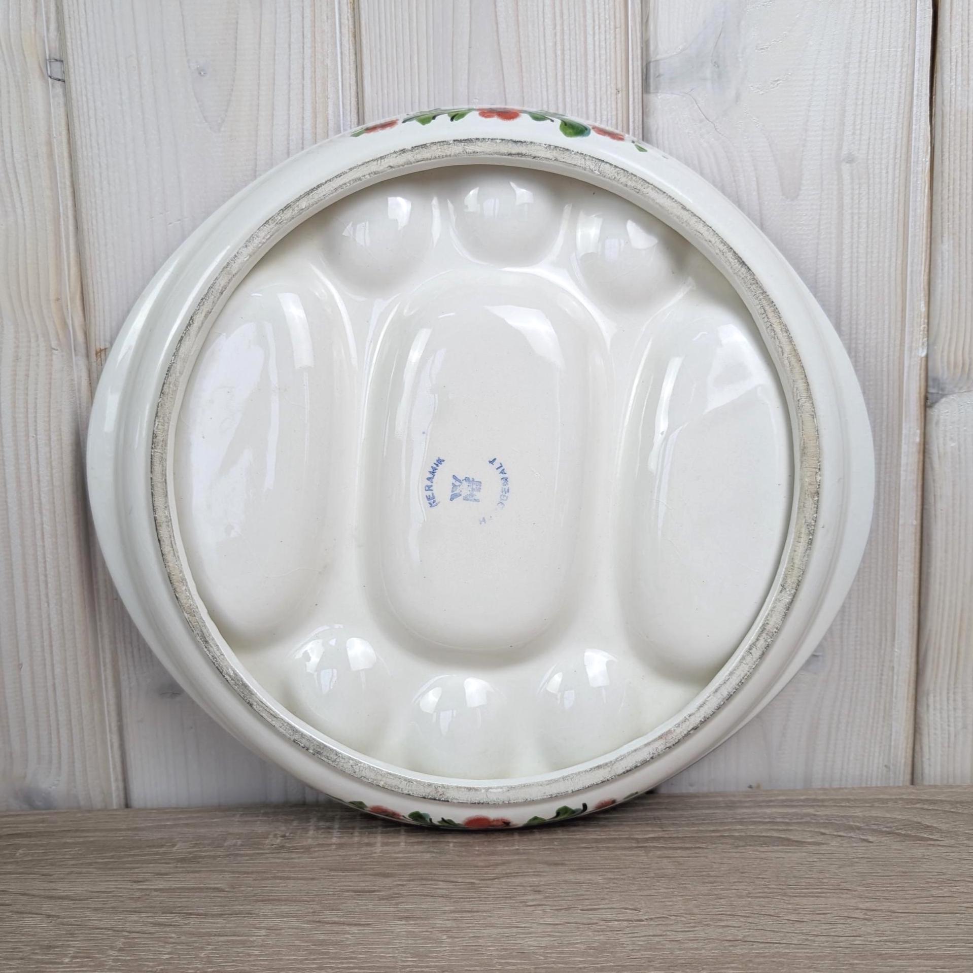 Vintage highlight, WMF ceramic deviled egg plate, Italy Germany floral design, 1970s