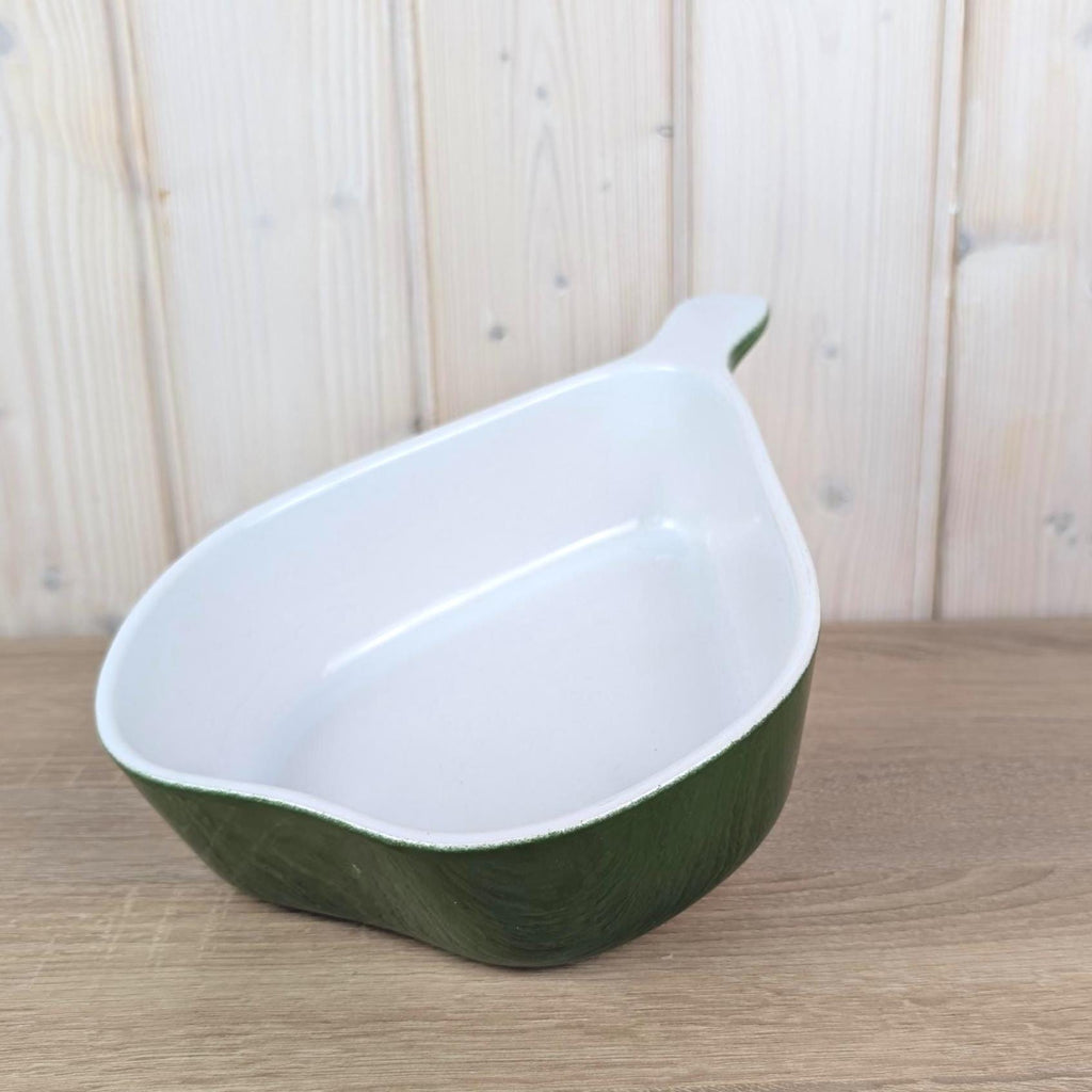 Green Ceramic Pear Baking Dish, Organic Shape Oven Dish, Dark Green Glaze, West German Pottery, 1950s