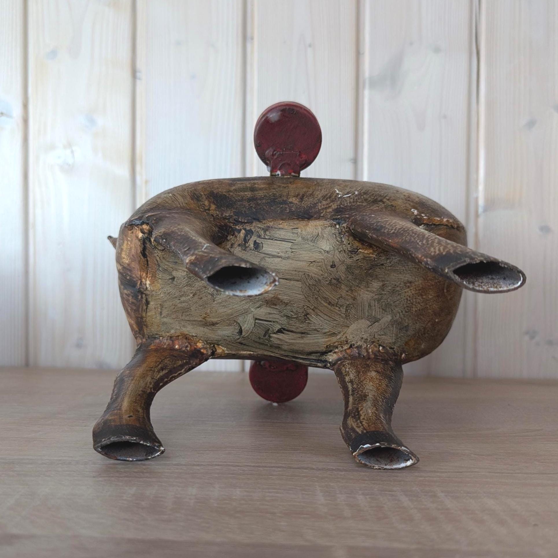 Vintage Folk Art Metal Deer Candle Holder, Hand Painted, Two Candles, European 1960s