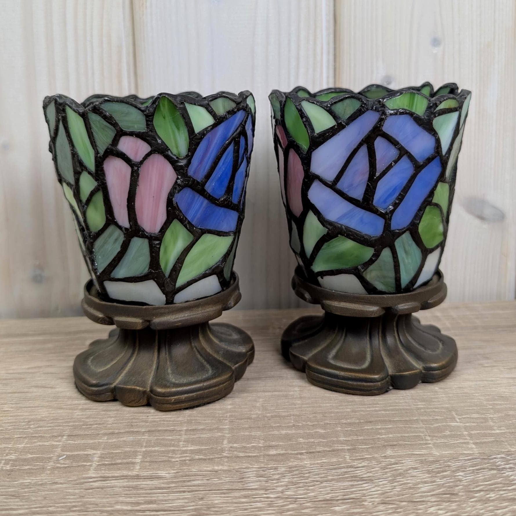 Partylite Mosaic Rose Candle Holders Set of 2, Romantic Stained Glass, Cozy Floral Home Decor, Gift for Her