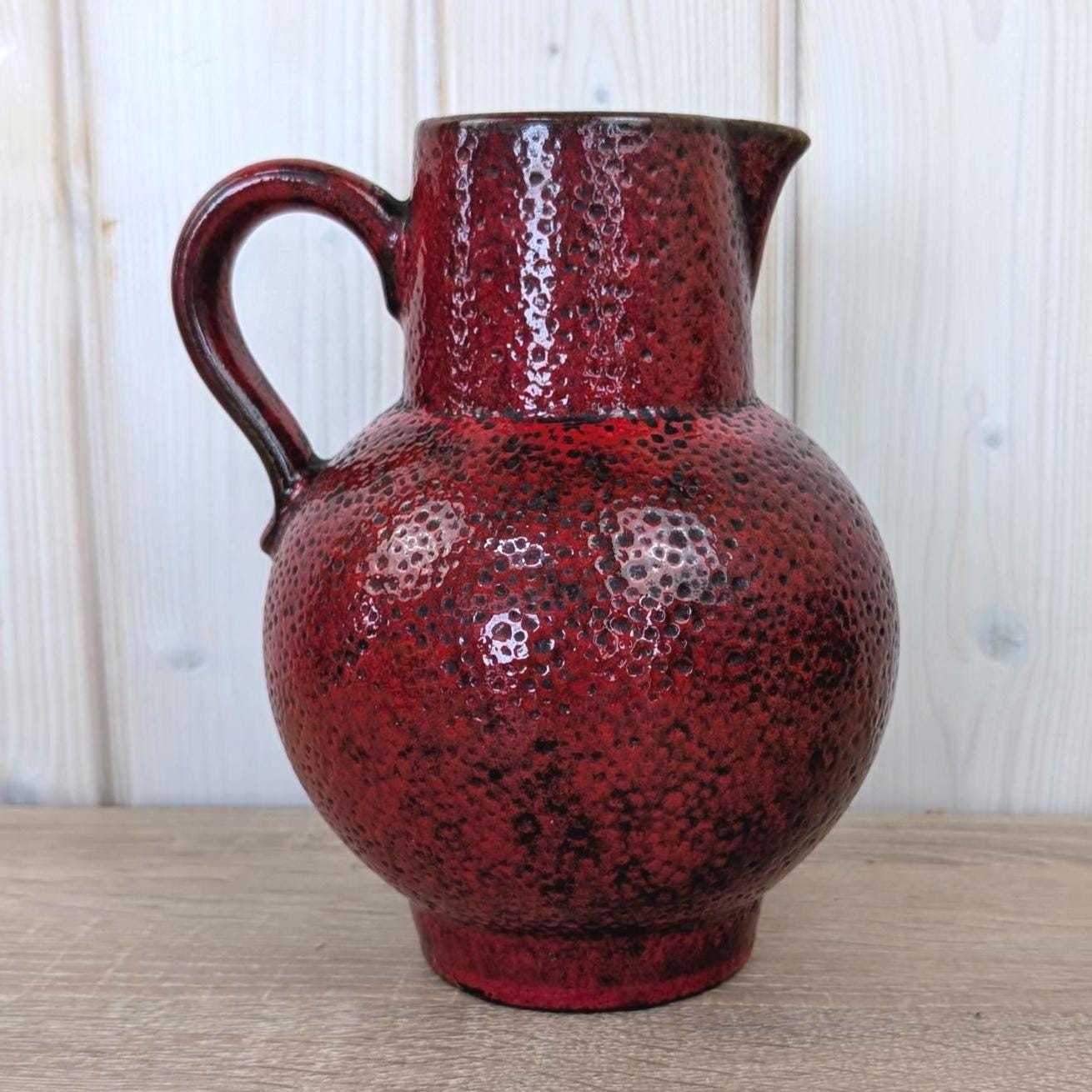 Scheurich 418-20 vase, vintage red fat lava pitcher, West German pottery, 1960s