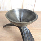 Brutalist Forged Iron Candleholder, Sculptural Two-Leg Base, Metal Cup, Mid Century Modern, 1960s