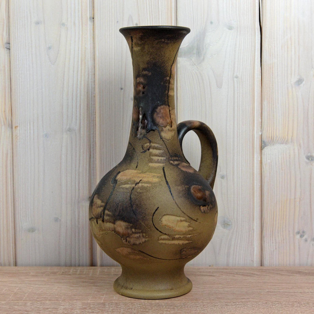 Ruscha K-35 Vintage West German Pottery Vase, Mid Century Ceramic with Handle Brown Beige Glaze