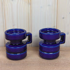 Cari Zalloni for Steuler, Set Cobalt Blue Candle Holders, Ceramic Pair, Germany, Vintage 1970s