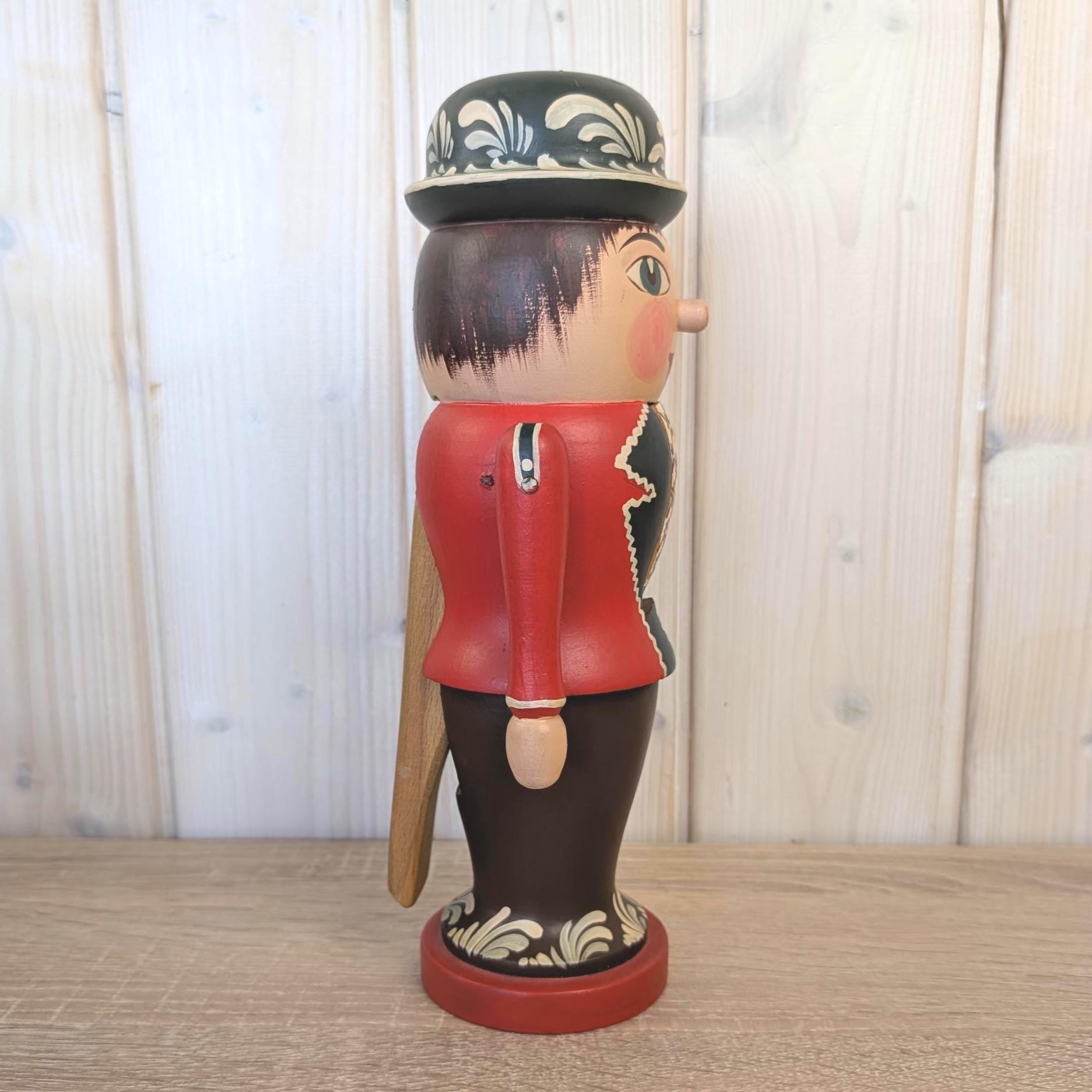 Erzgebirge Nutcracker, Hand Painted Wood Folk Art, Red, East German, Vintage 1970s