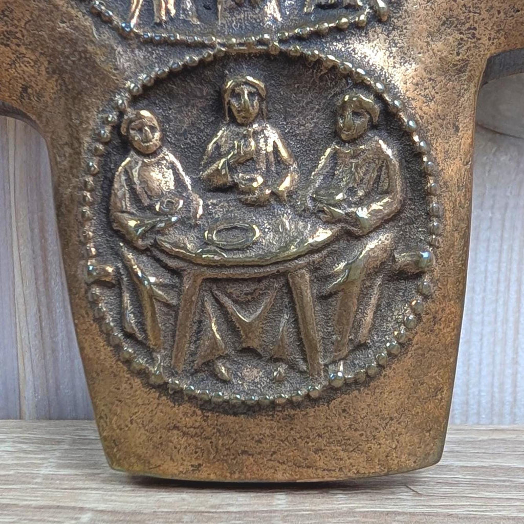 Vintage Bronze Wall Cross, Five Mysteries Relief, Religious Cast Bronze, 1960s