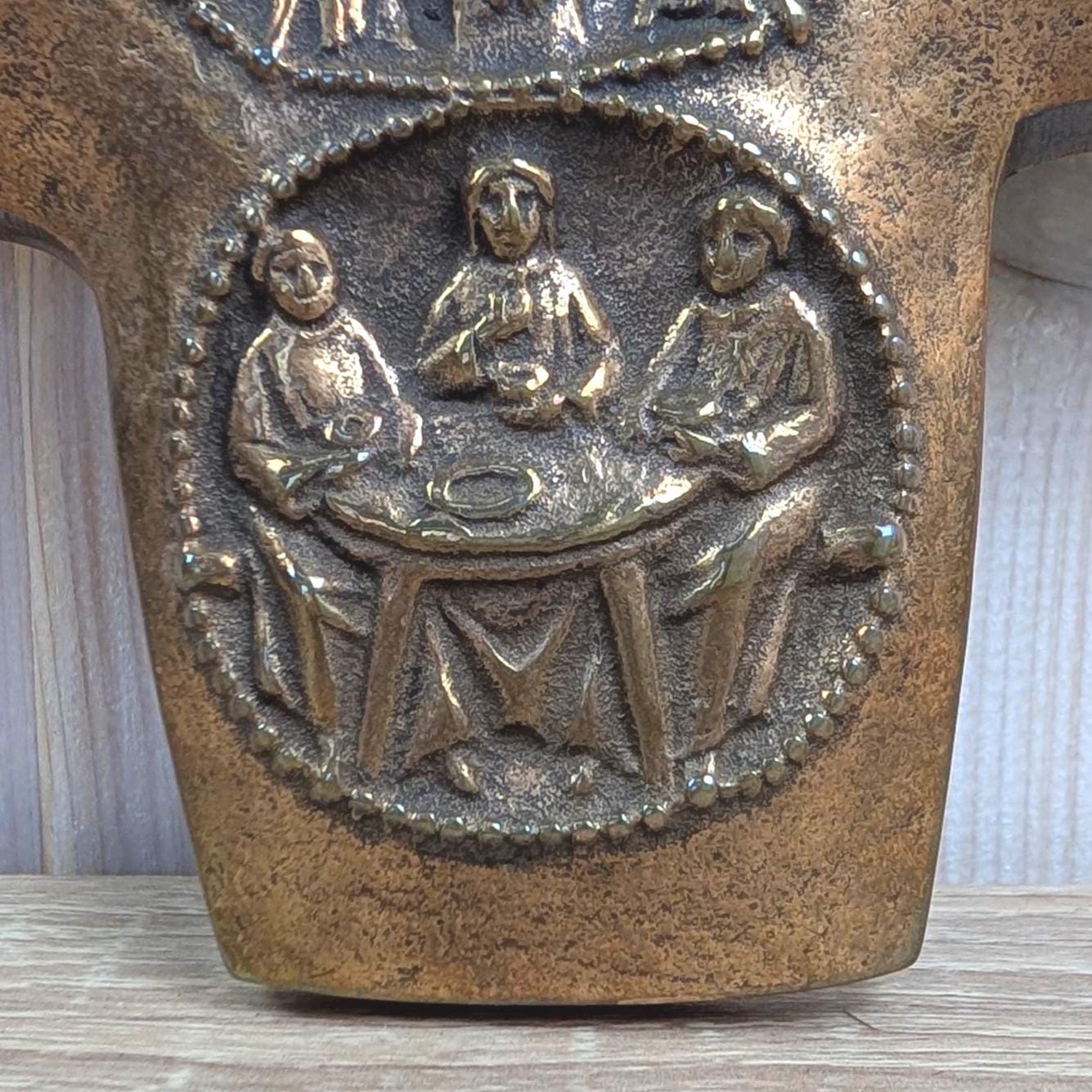 Vintage Bronze Wall Cross, Five Mysteries Relief, Religious Cast Bronze, 1960s